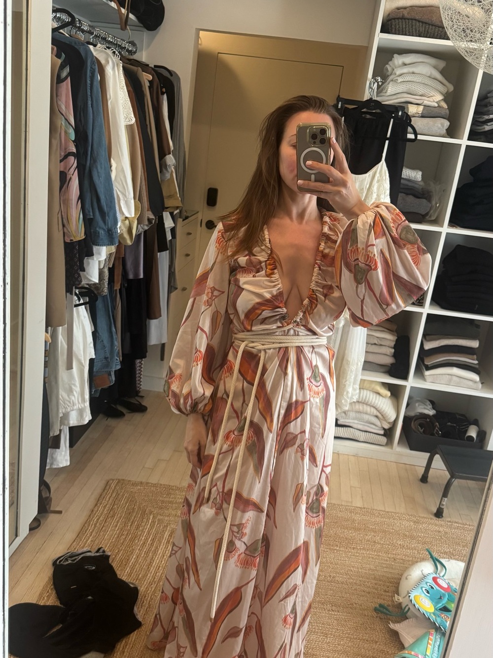 Andrea Iyamah Printed Maxi Wrap Dress in Cream and Terracotta S/M worn once